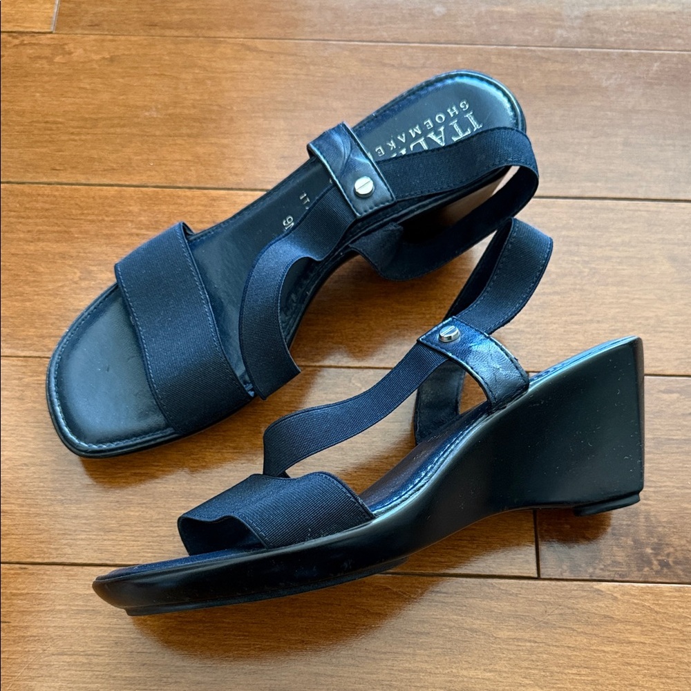 Italian Shoemakers Navy Elastic Strap Wedge Sandals